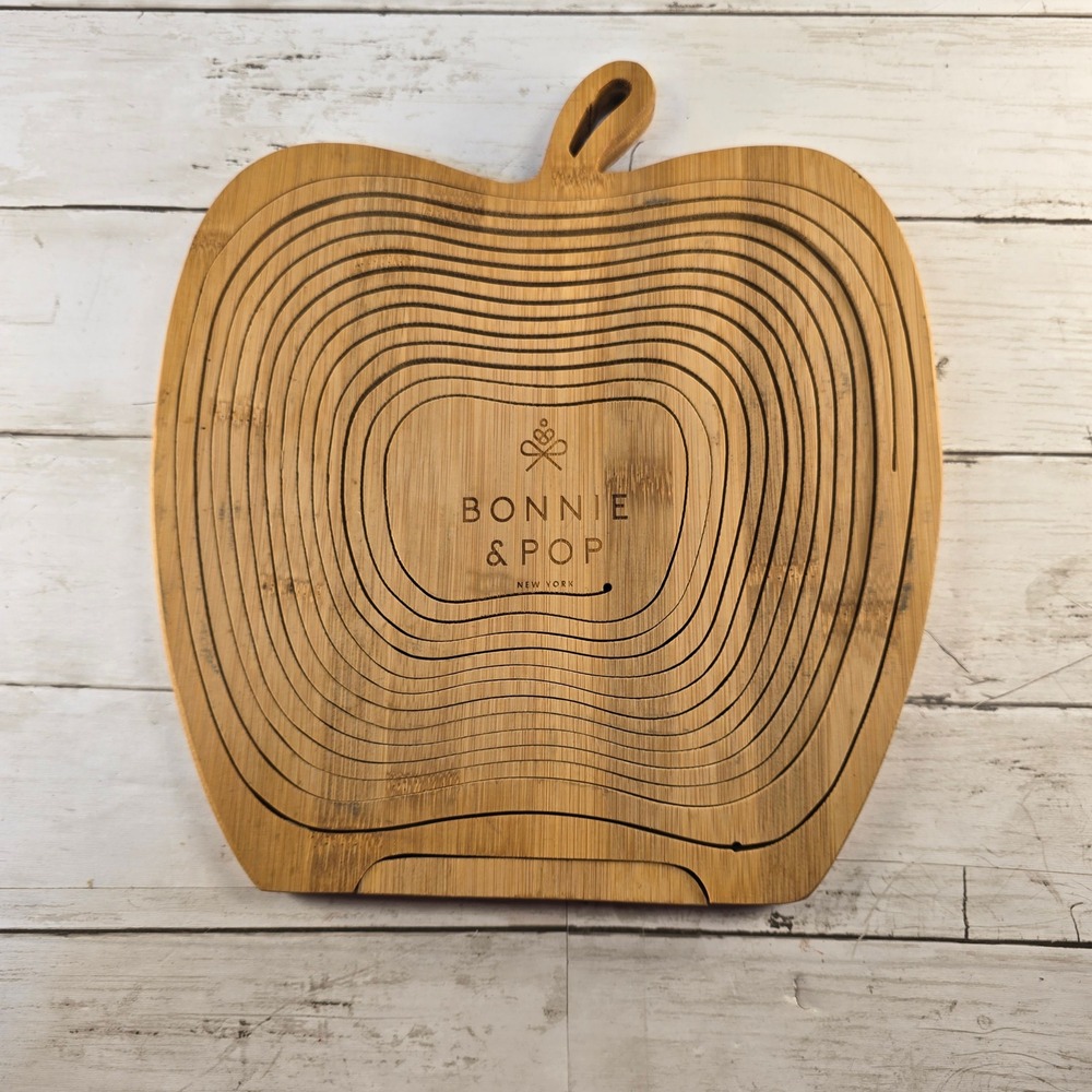 Bonnie & Pop Bamboo Apple Fruit Basket Collapsible Wood Trivet Cutting Board